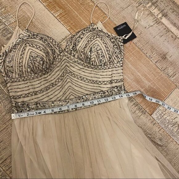 NEW MARINA champagne embellished beaded maxi ballroom prom wedding gown 12 - Picture 9 of 11